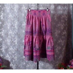 Vintage 80s Skirt Size XS 1980s Retro Art Nouveau Purple Floral Midi Summer